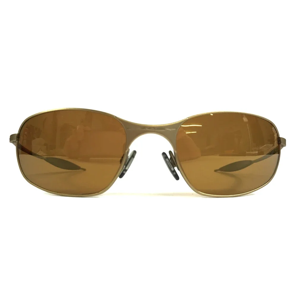 Vintage Oakley Sunglasses Square Wire 1.0 Matte Gold Frames Brown Polarized Lens